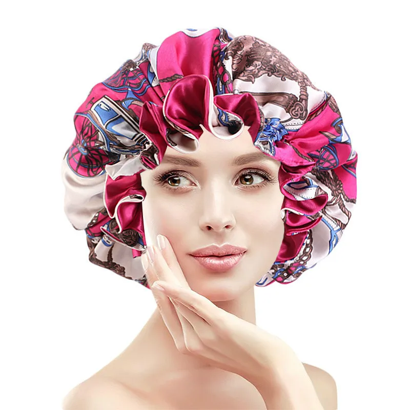 New Double-Sided Reversible Satin Bonnet Hat Large Satin Linned Bonnet Sleep Cap Silky Night Sleep Cover Cap Lady Hair Styling