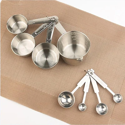 Silver spoon and cup 10 шт./компл. мерный стаканчик ложка Кухня прибор для выпечки силикагелевый нескользящий Нержавеющая сталь инструмент для выпечки хлеба Кондитерские инструменты - Цвет: Silver spoon and cup