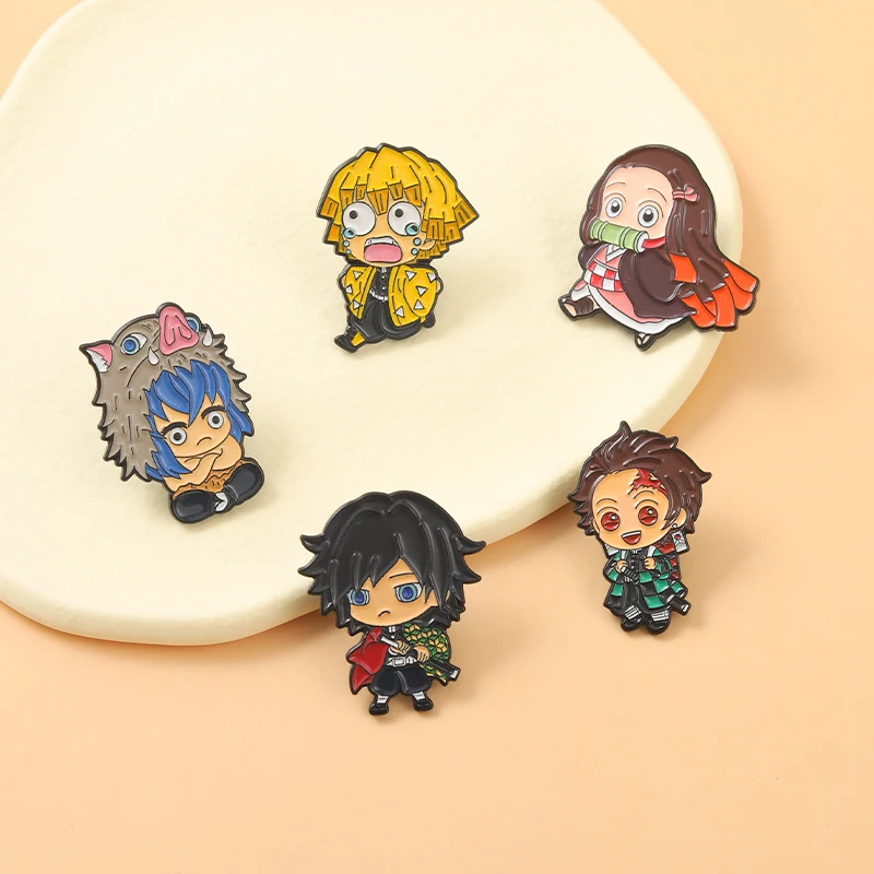 Demon Slayer HUNTERXHUNTER Enamel Pin Anime Characters 5pcs/Sets Suits Brooches Badge Backpack Gift Friends Jewelry Wholesale