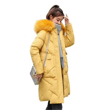 

2019 New winter Slim Women Hooded parka fur collar zipper fashion Mid-Long Thick warm Down cotton jacket clothing Female C105