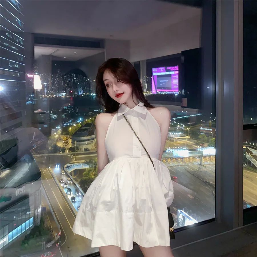 WHITNEY WANG модное уличное мини-платье с открытой спиной и бретелькой на шее женское сексуальное вечернее платье