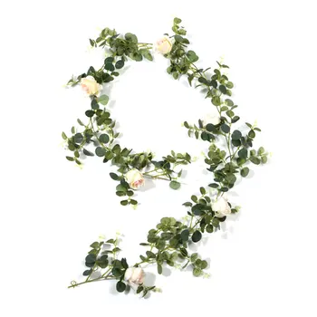

1pcs Artificial Rose Silk Plant Vine Wedding Greenery Eucalyptus Garland Eucalyptus Leaves For Wedding Backdrop Wall DIY Decor