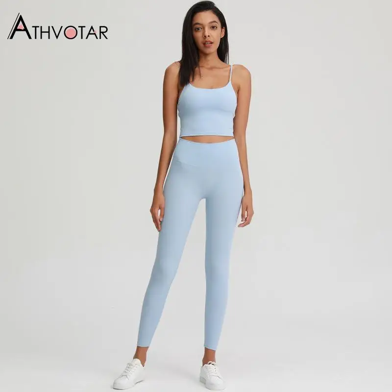 

ATHVOTAR Tracksuits Sweat Suits Women Running Bra High Waist Fitness Leggings Push Up 2 Piece Jogger Sets Womens