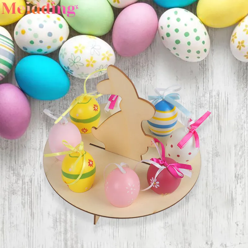 

1pc Wooden Easter Eggs Shelves Happy Easter Rabbit Pattern Ornament Stand DIY Wood Storage Display Holders Party Home Decoration