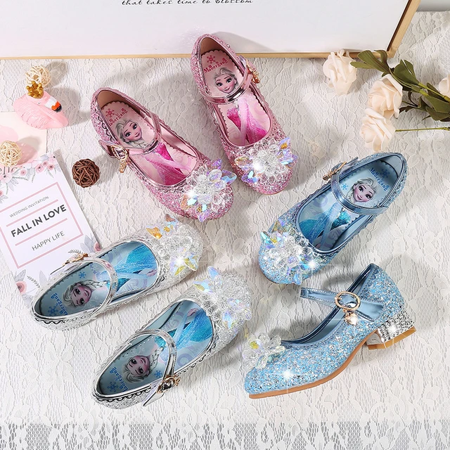 Sandalias de Disney para niñas, zapatos de princesa Elsa de Frozen 2,  zapatos de cristal para niñas pequeñas, tacones altos para fiesta,  pasarela, espectáculo - AliExpress