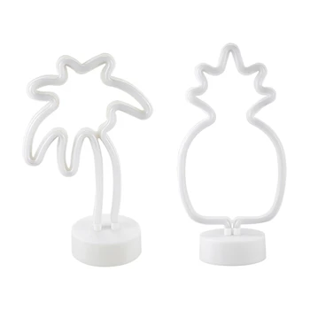 

2 Pcs LED Neon Light Sign with Holder Base for Party Supplies Table Decorations,Home Decor,Coconut Palm Tree& Pineapple