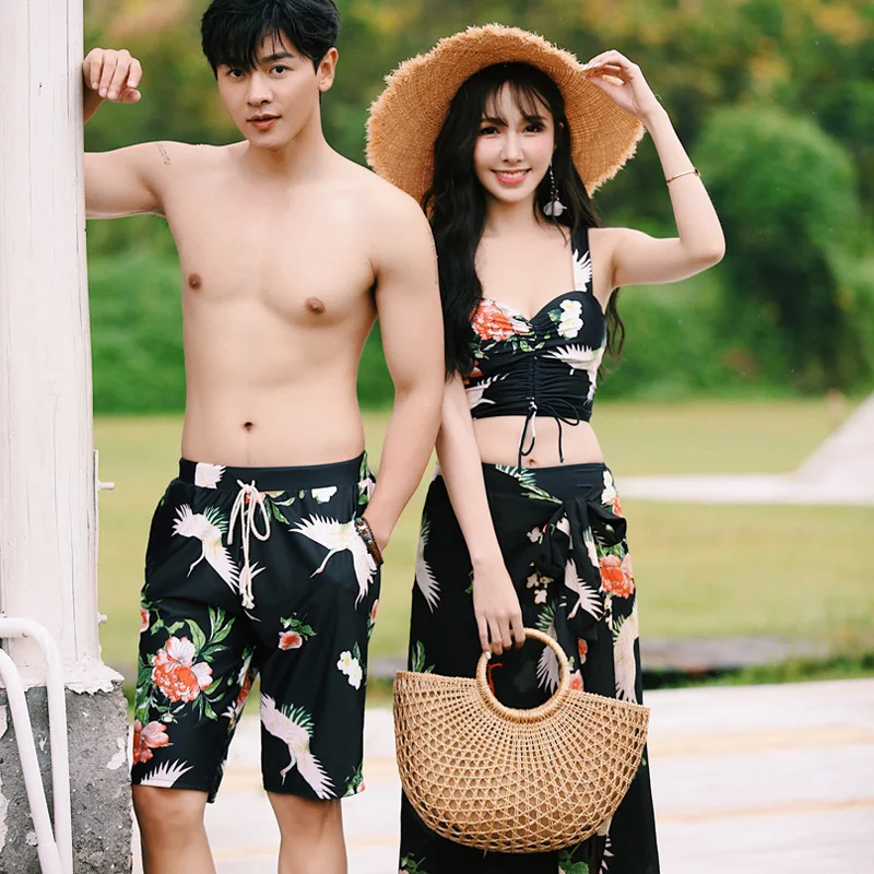 Womens swimwear Мода пара пляжная одежда оранжевый принт купальники бикини купальники мода для пар - Цвет: Womens swimwear