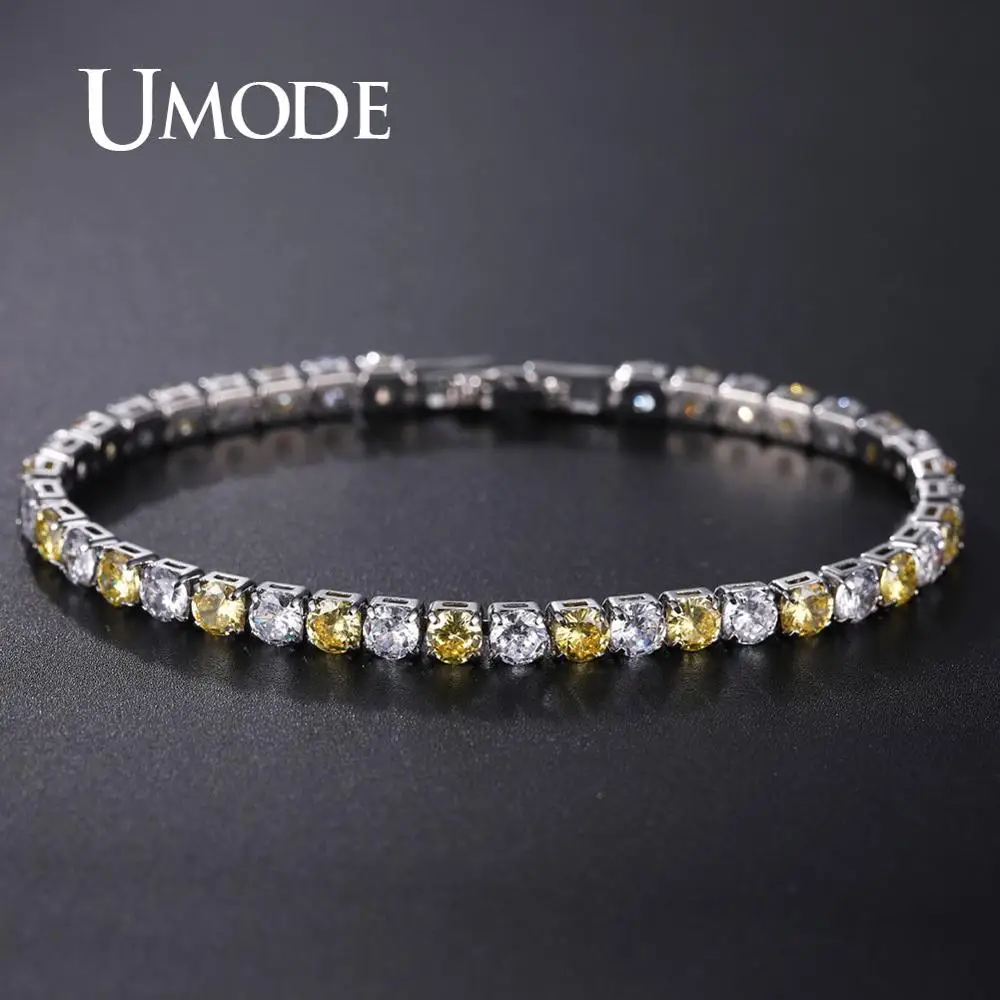 Женский теннисный браслет UMODE роскошный из желтого циркония с кристаллами