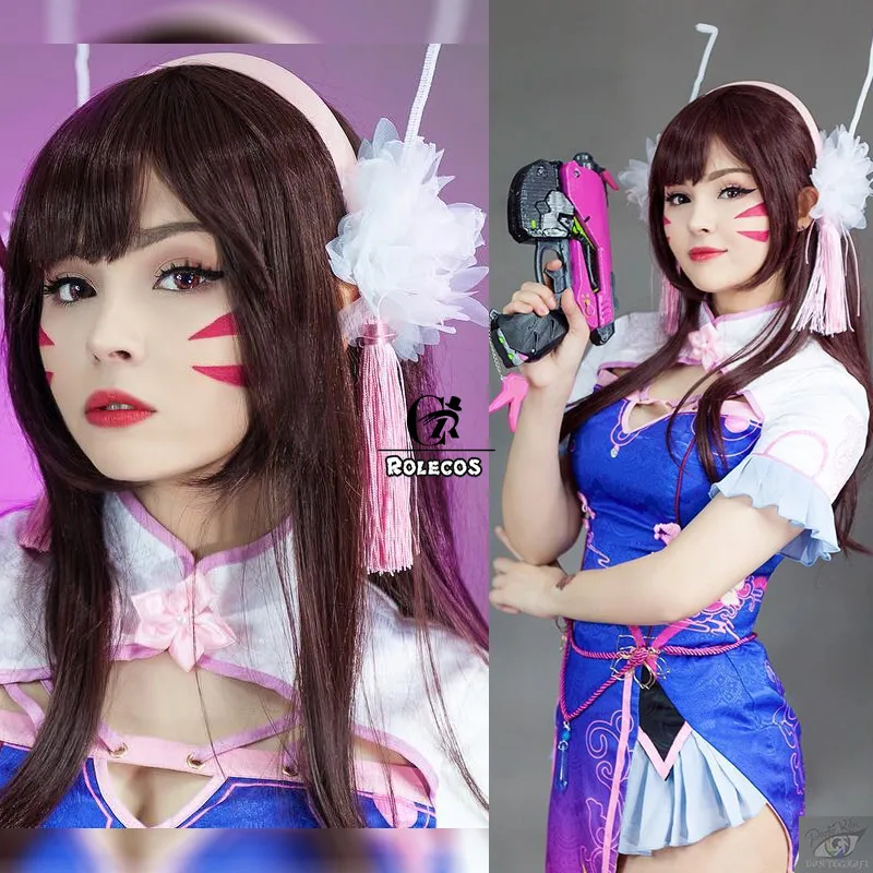 ROLECOS Over Game Watch косплей парик DVA Косплей длинный Hana Song OW женский головной убор 60 см
