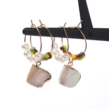 Moda Simple Shell gota pendientes 2019 India declaración ZA pendientes joyería imitación perla acrílico cuentas círculo pendiente(China)