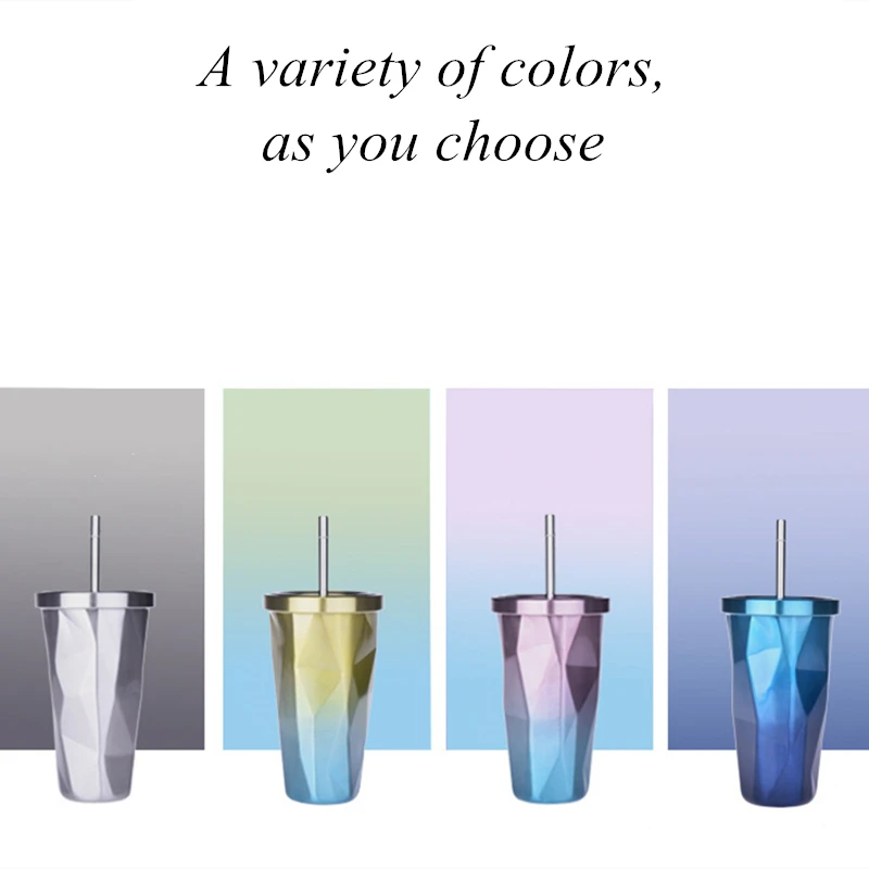 

480ml With straw High quality Coffee Beer Mug Stainless Steel Beer Cup Mug With Double Wall Kitchen Drinkware For Kids Water Mug