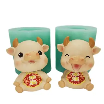 

2021 Happy New Year Cow Baby Silicone Mold Three-dimensional Chocolate Resin Crafts Mold Plaster Candle Epoxy Model