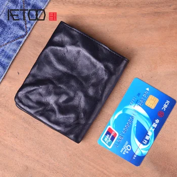 

AETOO Original handmade retro men's short leather wallet men's vertical wallet casual men's bag leather small wallet