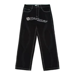 Ropa de calle oscura para hombre, pantalones vaqueros rectos con bordado de letras y Calavera, estilo Punk, Hip Hop, talla grande, color negro, 2021