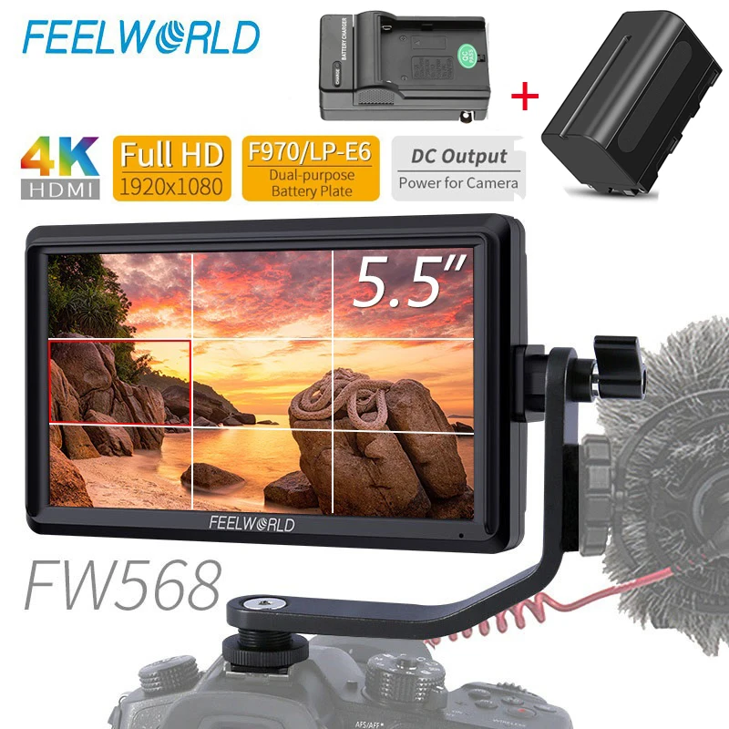 with Battery Charger FEELWORLD FW568 5,5 дюймов 4K HDMI на камеру поле DSLR монитор маленький Full HD 1920x1080 ips видео фокус+ NP750 батарея+ зарядное устройство - Цвет: with Battery Charger