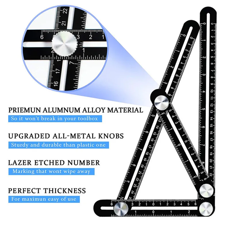 

DIDIHOU New Black Aluminum Alloy Four-Sided Ruler Measuring Instrument Template Angle Tool Mechanism Slides