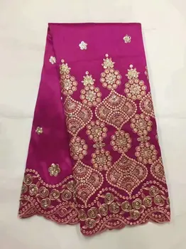 

Mei red George Lace Fabric With Net Lace African Nigerian Embroidered Guipure Cotton George Material Indian Women Dress FB101