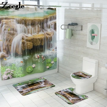 

Creative Bathroom Bath Mat and Shower Curtain Set Flannel Bathroom Carpet Set Toilet Floor Rug for Bathroom Bath Mats Bathroom