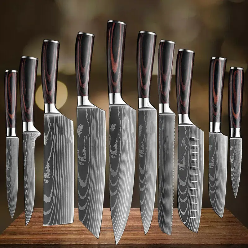 8"inch Japanese Kitchen Knives Laser Damascus Pattern Chef Knife Sharp Santoku Cleaver Slicing Utility Knives Tool