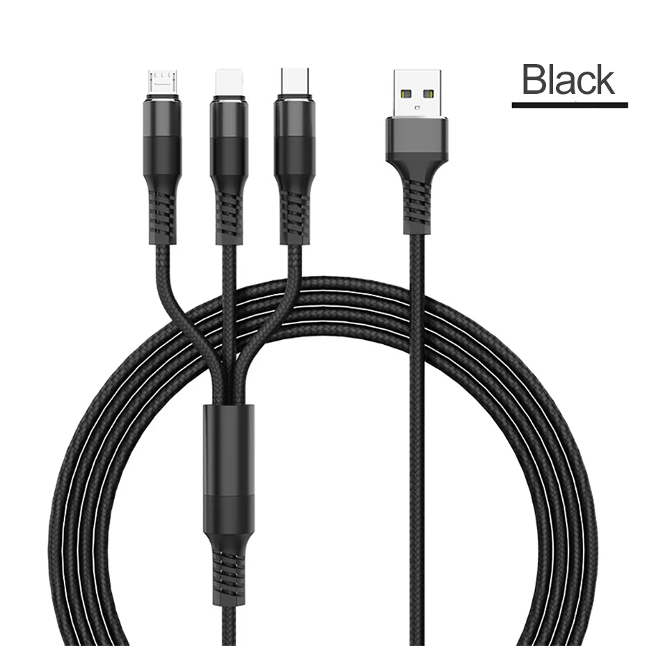 Musyue 3 In 1 Phone Cable For iPhone XR 7 Samsung Huawei Xiaomi USB Cable 3A USB Type C Cable+ Micro USB Cable Charging Cables