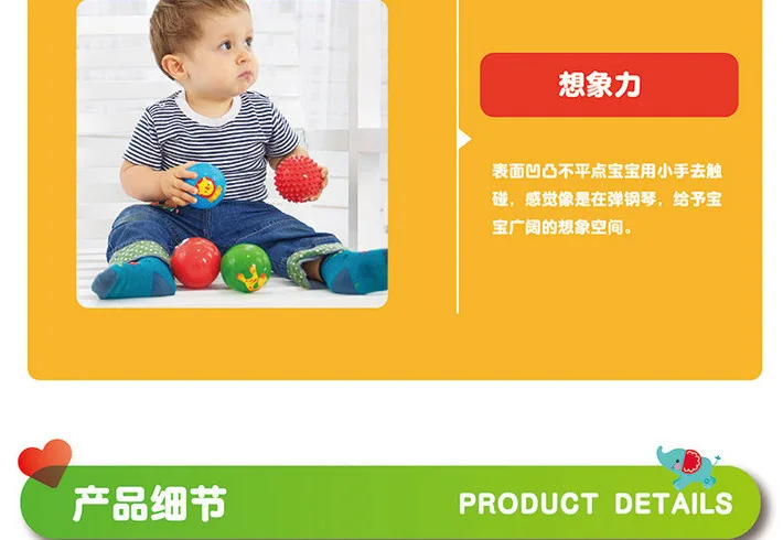 FISHER-PRICE F0903 детский мяч для начальной школы, цветной когнитивный мячик для раннего образования, массажный мягкий мяч, игрушка