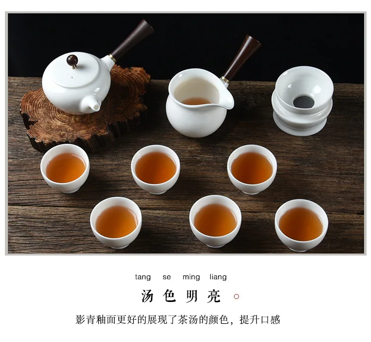 Ceramic Whiteware Kung Fu Tea Set Eggshell Shadow Engraving Tea Set China High White Porcelain Translucent Relief Pure
