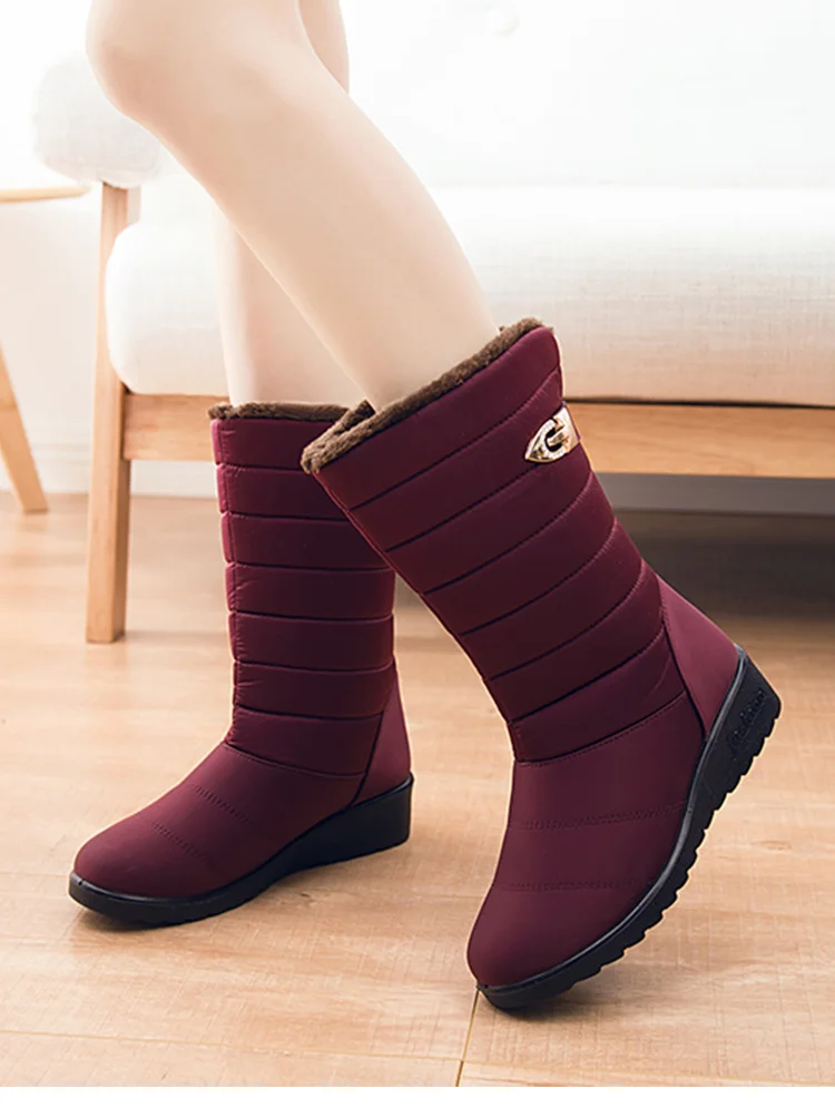 Women Boots Mid-Calf Winter Boots With Wedges Heels Botas Mujer Waterproof Snow Boots Women Winter Shoes