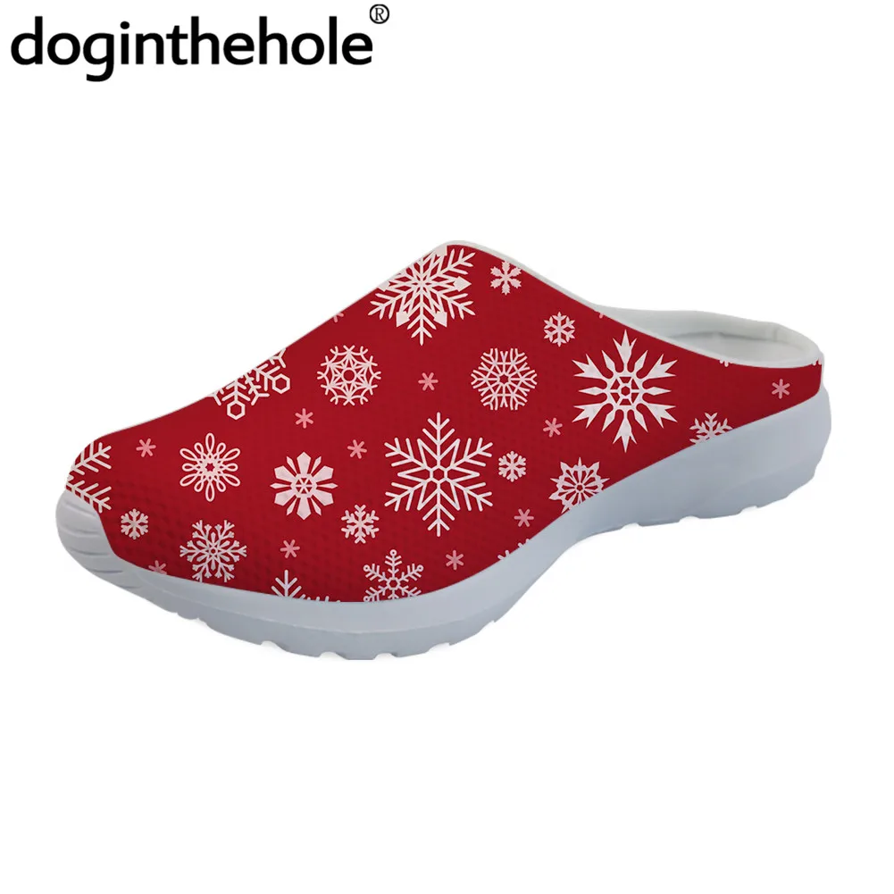 

doginthehole Women Beach Home Sandals Cusual Christmas Pattern Slip-on Mesh falts slippers for girl boy Sandalias Mujer