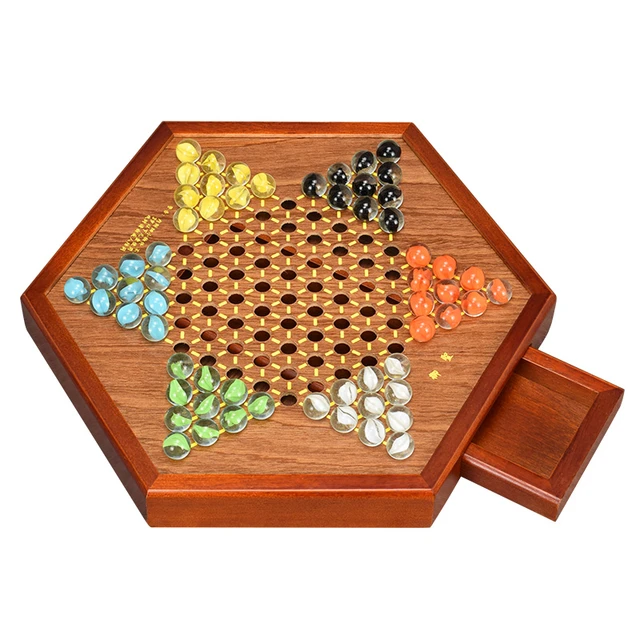 Conjunto de jogo de damas chinês portátil de madeira de borracha