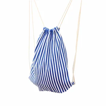 

Women Backpack blue white Stripe Drawstring Beam Port Backpack Shopping Bag Fold over bag for female Travel Bag 2019 Bolsas