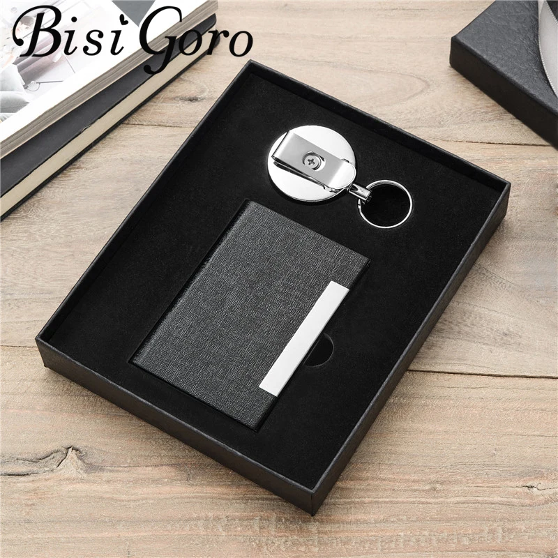 

BISI GORO 2020 RFID Wallet Set Metal Card Holder Aluminum High Quality Box Stainless Steel Key Holder Giftbox tarjetero hombre