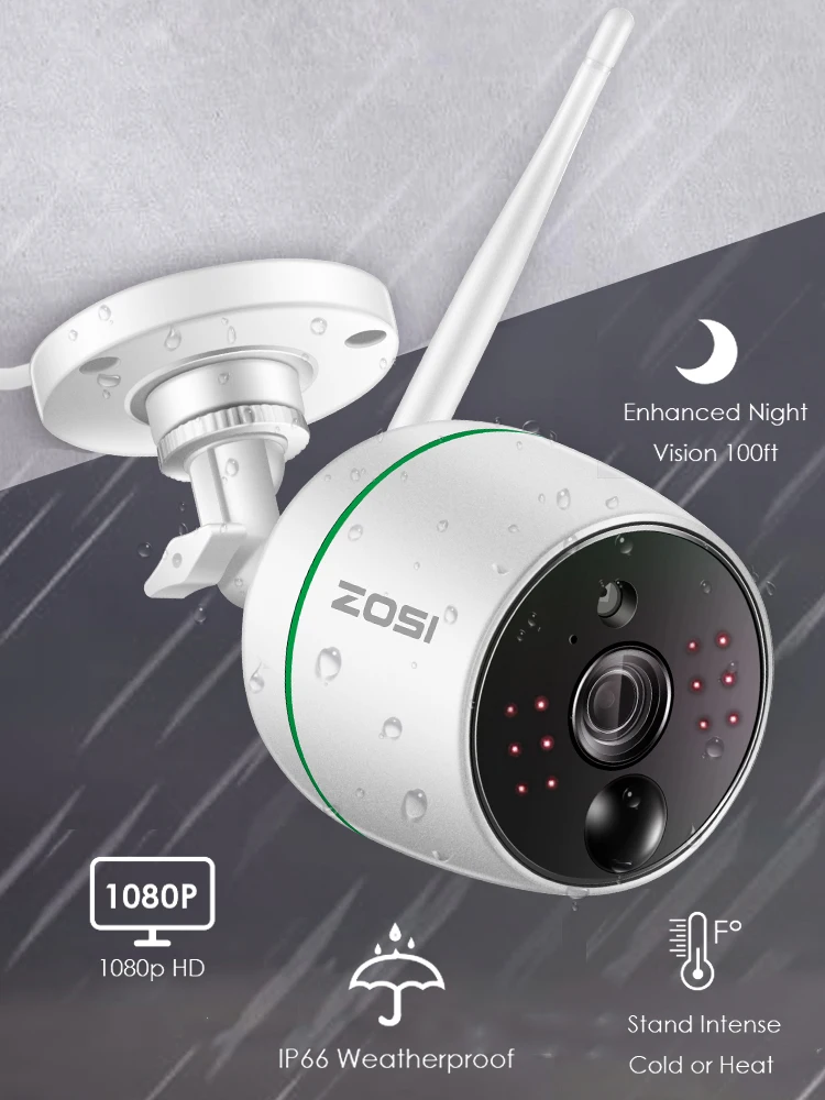 ZOSI Full HD 1080P беспроводная ИК ночного видения SD карта Wifi CCTV видео камера для системы наблюдения монитор 2MP Пуля IP камера