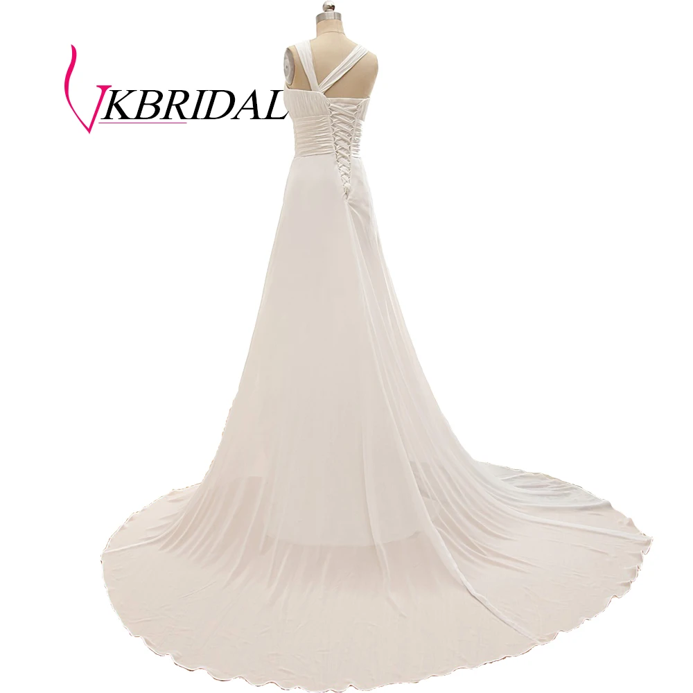 VKBRIDAL, Пляжное свадебное платье цвета слоновой кости, шифоновое плиссированное платье ручной работы с цветами размера плюс, платья невесты на шнуровке сзади