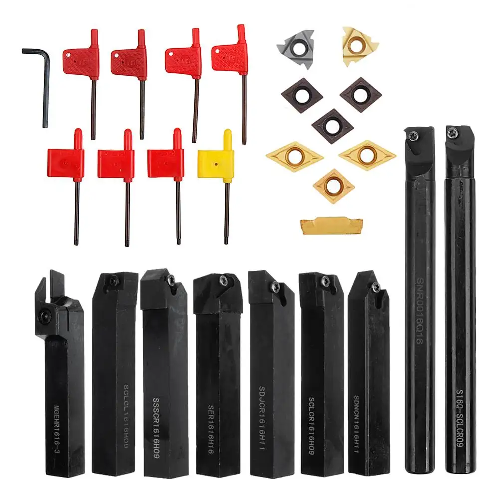 9pcs 16mm Shank Lathe Boring Bar Turning Tool Holder Set With Carbide Inserts CNC Cutting Tool Holder Lathe Machine Tool Set palmgren vise