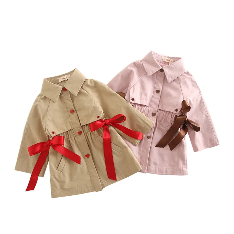 

Kid Autumn Clothing Spring Autumn Turn Down Collar Solid Cotton Toddler Jacket with Bow Fashion Girls Coats and Jackets Hot Sale