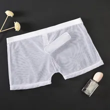 Transparent Men Sexy Mesh Boxer Briefs See Through Panties Male Breathable Underpants Penis Sheath Underwear Sheer Boxer Shorts