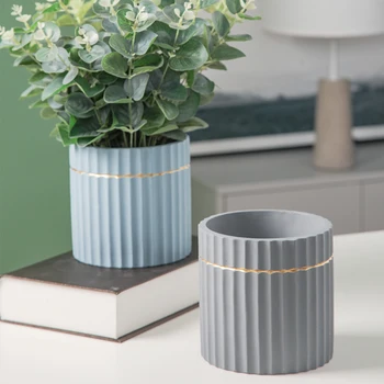 

Cement flowerpot silicone mold succulent green plant cylinder striated concrete flowerpot mold