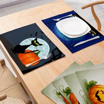 

Halloween Holiday Placemats Set Of 4,Table Mat Placemat Non Slip Heat-resistant Washable Table Mats 12X16‘’ Kitchen