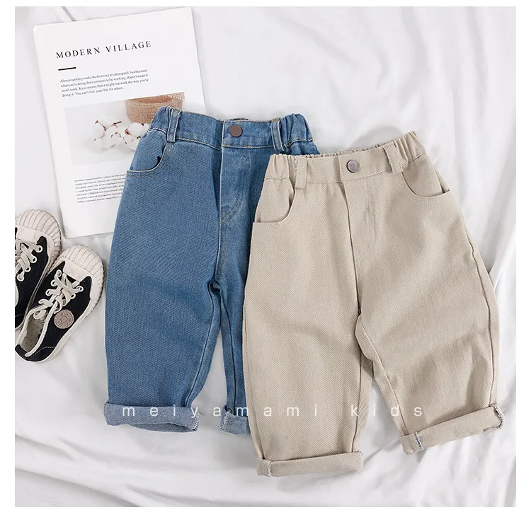 US Bud Mommy BOY'S Denim Trousers Autumn Clothing Trousers Children Versatile Solid Color Pants Male Baby Loose-Fit Western Styl