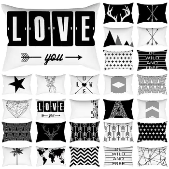 

Black White Geometry Stripe Plush Rectangular Home Decorative Hug Pillow Case Cushion Cover 30x50 Cm Minimalist Stylish