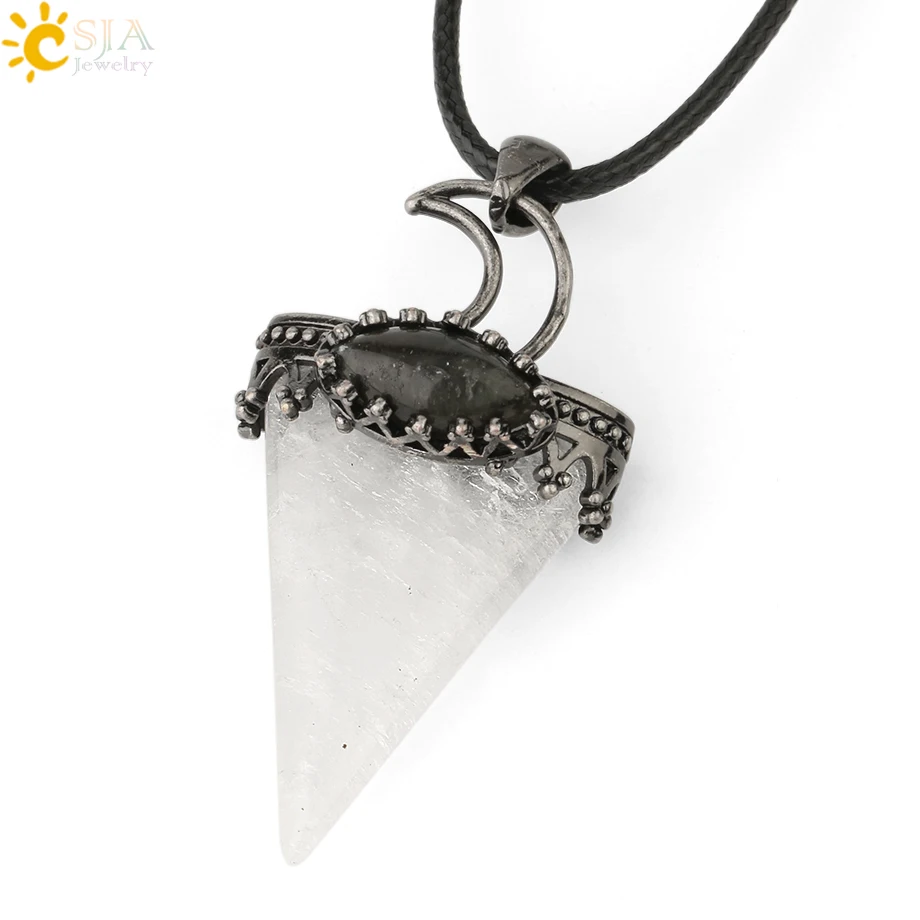 White Crystal Chain CSJA, натуральная треугольная Подвеска из камня, ожерелье, античный серебряный цвет, корона, Луна, лабрадорит, геометрический, для женщин и мужчин, Трендовое ювелирное изделие G324 - Окраска металла: White Crystal Chain