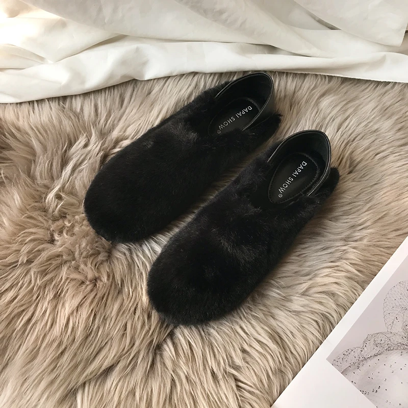 Winter Fluffy Women Slippers Fur Slippers Shoes Women Fox Fur Flip Flop Flat Furry Fur Slides Outdoor Sandals Woman