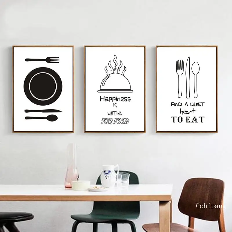 

Nordic Minimalist Kitchenware Kitchen Canvas Painting Black and White Poster Print Wall Art Pictures for Dining Room Home Decor