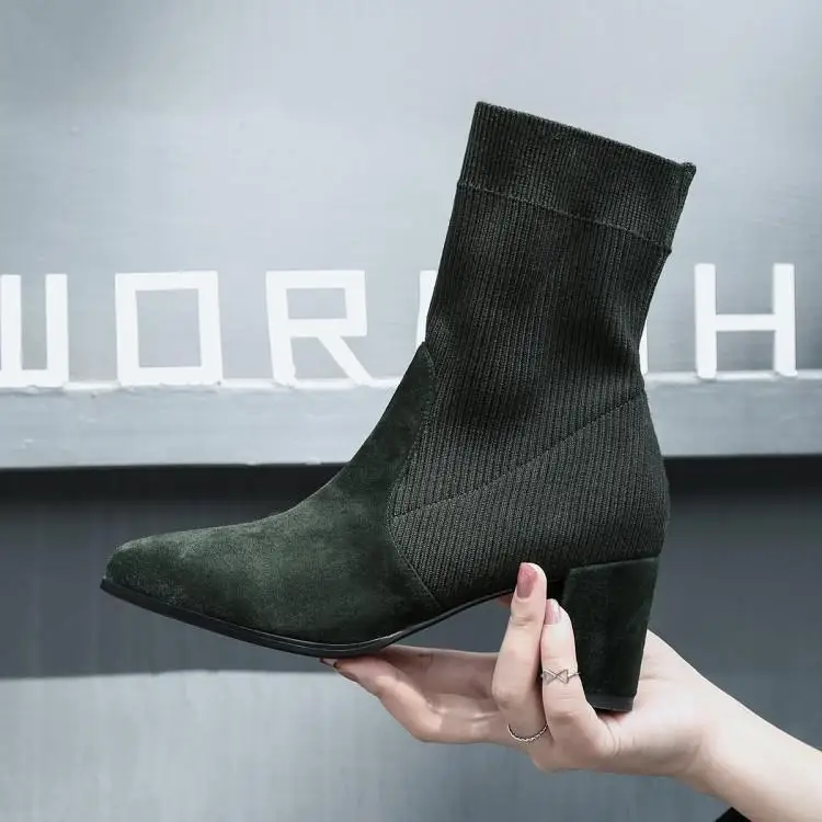 

Fall thick with high-heeled boots, elastic knitting wool tube socks female Martin boots short boots boots even sheep wool
