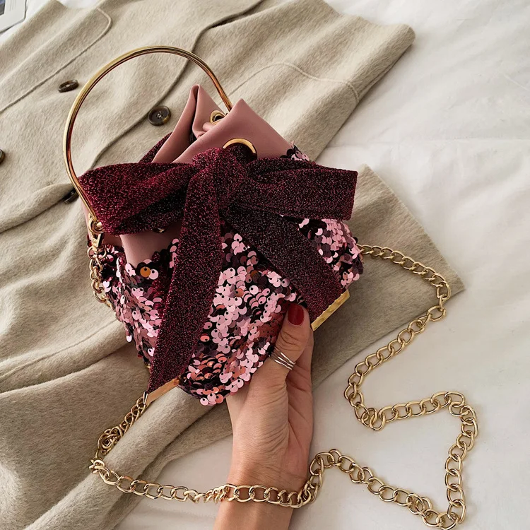 

Mini Small Bag Women's 2019 New Style Fashion Korean-style Versatile Shoulder Bag Chain Shoulder Bag Sequin Western Style Bucket