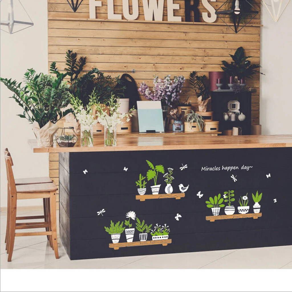 Plant Potted Shop Glass Door Cafe Decoration Wall Stickers Creative Comfortable Warmth Quality Fashion elegant 