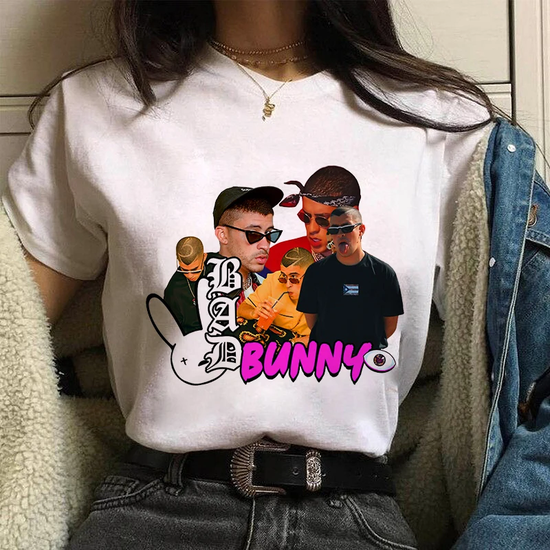 Bad Bunny El Conejo Malo Streetwear Printed women t shirt Top Soft Tee Female T-Shirt Hip Hop Rapper Graphic Casual Shirt funny t shirts Tees