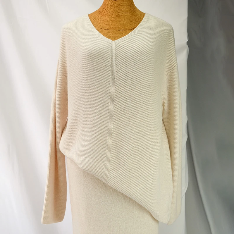 TWOTWINSTYLE элегантный вязаный женский свитер с разрезом по бокам, v-образный вырез, длинный рукав, негабаритный Женский пуловер, осенняя мода, новинка