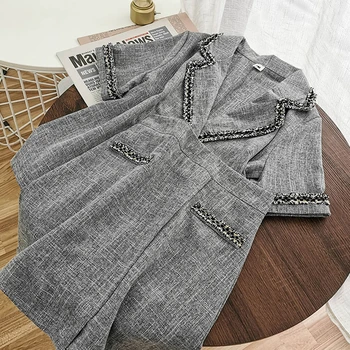 

2020 Spring Summer Chic 2 Piece Set Women Patchwork Short Sleeve Cardigan High Waist A Line Mini Skirt Sets Female TZ04