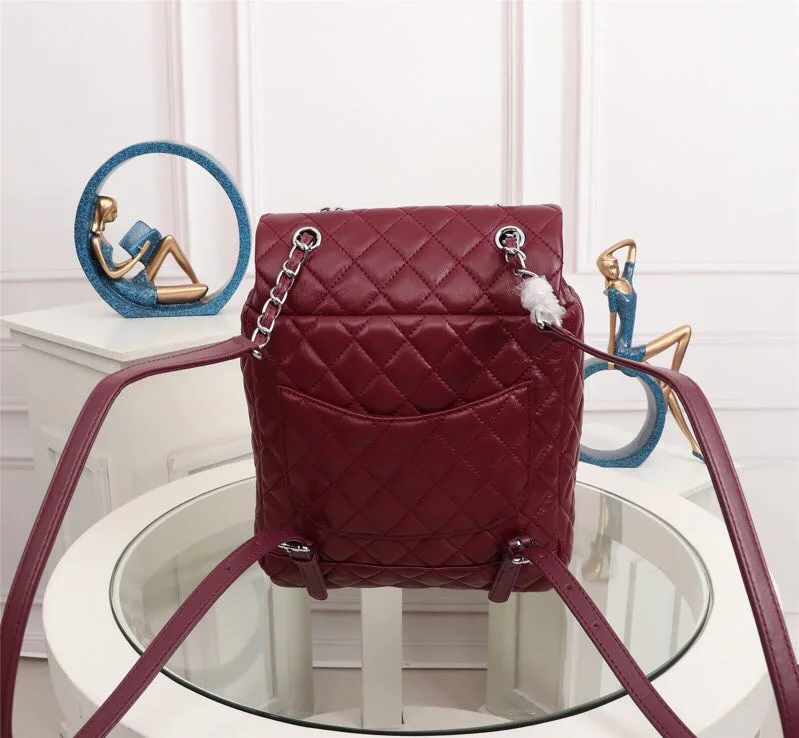 wine red silver Высокое качество известный бренд рюкзак модная Натуральная кожа ромбовидная решетка женская сумка стиль модный роскошный рюкзак - Цвет: wine red silver